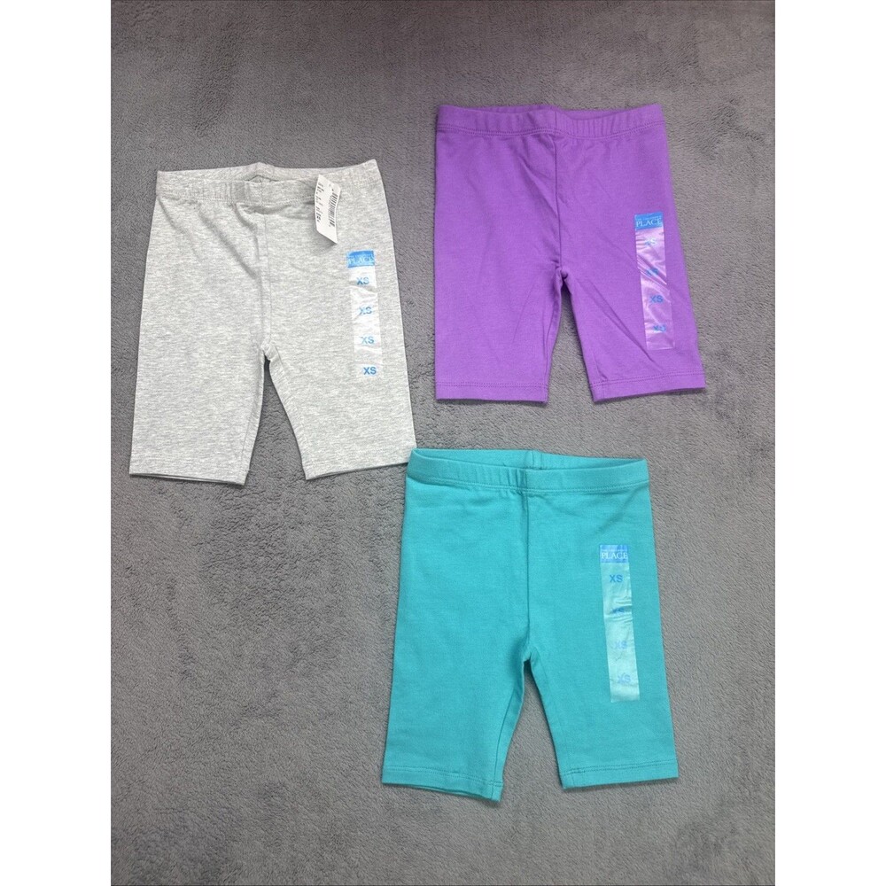 The Childrens Place Girls XS (4) / Bike Shorts, GRAY, TEAL & PURPLE, Set of 3